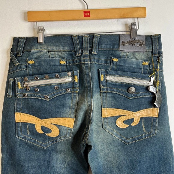 Chili Pepper Men's Jeans Size 34 Embellished Distressed Straight Leg Hip Hop Y2K - Picture 5 of 8